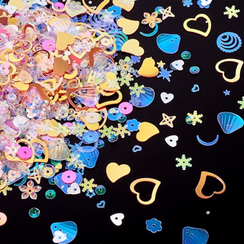 Beadthoven 100G Sequins and Spangles for Crafts, Pastel Color Mix Shape Sequins Supplies Iridescent Glittery Flakes Paillette DIY Art Sequins for Christmas Clothes Party Decorations Embellishment - color: Pink, size: Mix