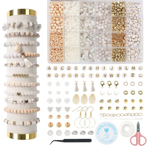 TOIPINIO Bracelet Making Kit Jewelry Making Supplies Kit Natural Stone Beads for Irregular Natural Stone with for DIY Craft-1736 PCS Friendship Bracelet/Necklace/Earrings for Adults (Moonstone) - color: Moonstone