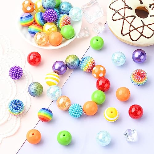DanLingJewelry 50Pcs 20mm Rainbow Theme Bright Color Acrylic Bubblegum Beads Set Colorful Chunky Beads for Jewelry Making Supplies - color: 50pcs - rainbow