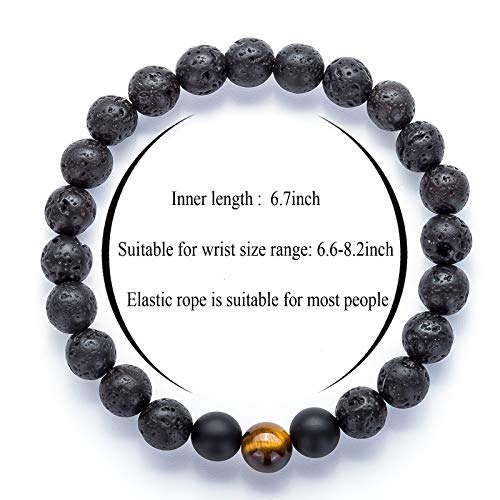 Hamoery Men Women 8mm Tiger Eye Stone Beads Bracelet Elastic Natural Stone Yoga Bracelet Bangle - color: set5