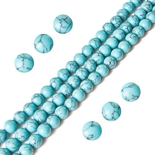 60pcs 6mm Blue Turquoise Beads Natural Gemstone Beads Round Loose Beads for Jewelry Making - color: Blue Turquoise, size: 6mm