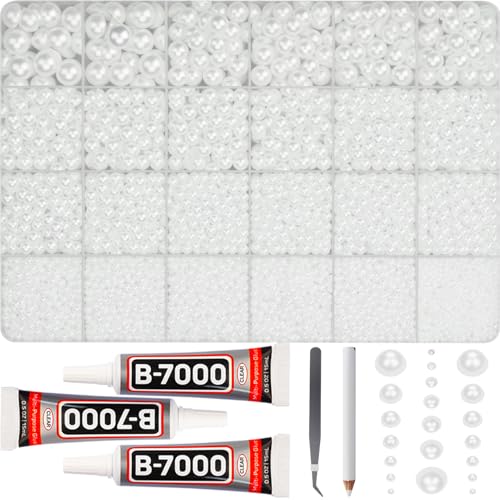 16500Pcs Half Pearls Beads for Crafting, Flat Back White Pearls 2-10mm Flatback Decor Rhinestones Gems Diamond Mixed Sizes Bedazzling for Crafts Bedazzle Decoration Shoes Clothes Decorative B7000 Glue - color: White half pearls 2-10mm, size: Large Pack +
