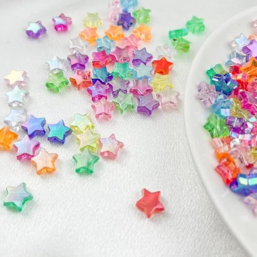 450 PCS Acrylic Star Shape Beads AB Colors Loose Pony Spacer Beads with Hole for Jewelry Making Necklace Earring Key Chains DIY Projects(Black AB) - color: Black AB