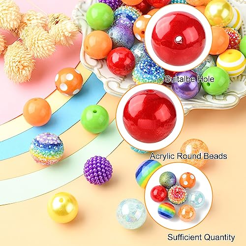 DanLingJewelry 50Pcs 20mm Rainbow Theme Bright Color Acrylic Bubblegum Beads Set Colorful Chunky Beads for Jewelry Making Supplies - color: 50pcs - rainbow