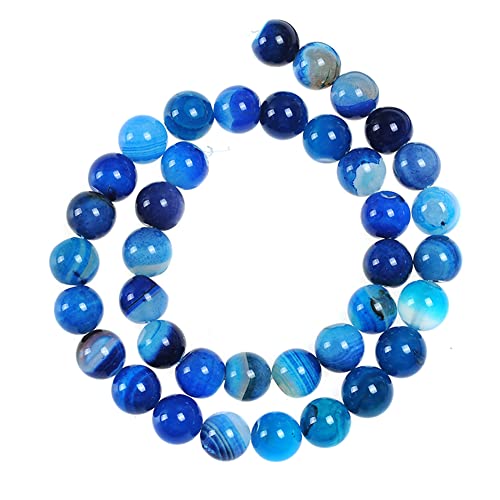 92Pcs Natural Crystal Beads Stone 4mm Blue Stripe Onyx Agates Gemstone Round Loose Energy Healing Beads for Bracelet Necklace Earrings Jewelry Making - color: Blue, size: 4MM