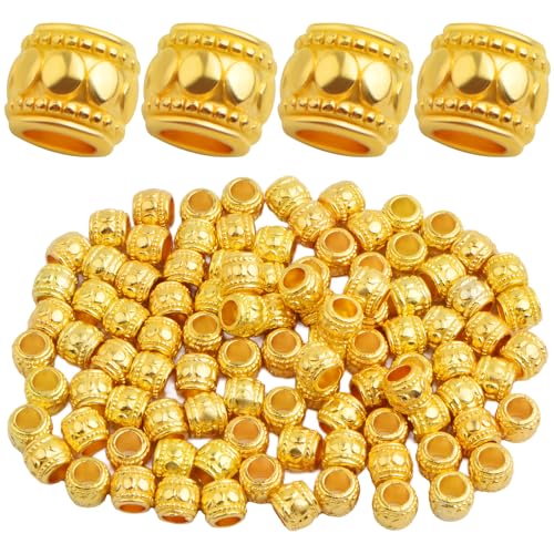 100pcs European Large Hole Round Spacer Beads Alloy Tube Column Loose Beads Bulk Metal Spacers Handmade Accessories for DIY Bracelet Jewelry Making Supplies Decor, Bright Golden - color: Bright Golden