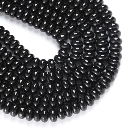 76pcs 5x8mm Natural Stone Black Agate Rondelle Spacer Loose Beads Abacus Disk Stone Round Loose Gemstone Beads for Jewelry Making DIY Bracelet Necklace - color: Black agate Stone, size: 5x8mm Abacus Disk