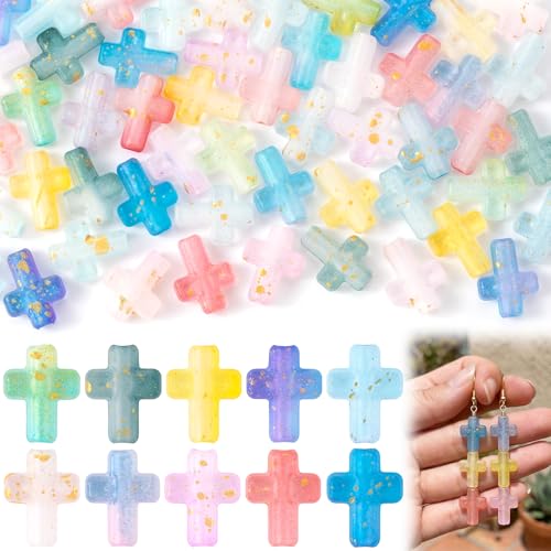 50 Pcs Cross Charms for Jewelry Making, Religious Cross Beads for Bracelets, Crosses for DIY Crafts, Jewelry Making, Bracelets, Necklaces (Multicolor) - color: 50pcs, 12x16mm, Multicolor