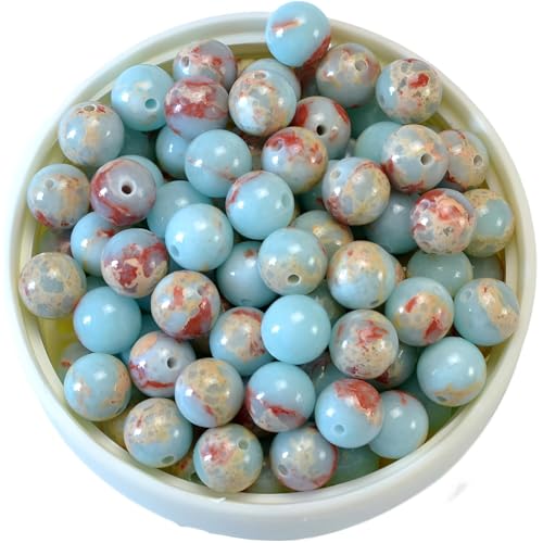 100pcs Natural Stone Beads 8mm Blue Imperial Jasper Round Genuine Real Stone Beading Loose Gemstone Hole Size 1mm DIY Charm Smooth Beads for Bracelets Necklaces Earrings Jewelry Making Crafts - color: Blue Imperial Jasper