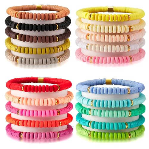 Ornaland Heishi Surfer Bracelets Set Polymer Clay Heishi Beads Stretch Bracelets Multi-Layer Stackable Friendship Bracelets Bohemia Summer Beach Jewelry for Women - color: Colorful-3