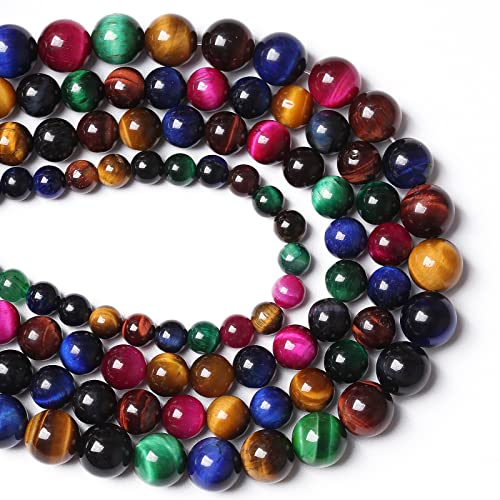 10mm 36PCS Colorful Tiger Eye Natural Stone Beads Crystal Spacer Loose Beads for Jewelry Making DIY Bracelet 1 Strand 15 inches - color: Colorful Tiger Eye Stone, size: 10mm