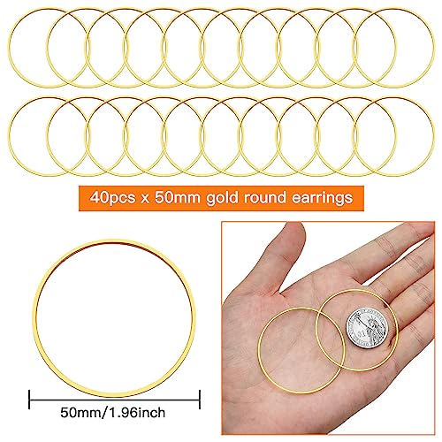 40pcs Earrings Beading Hoop for Jewelry Making,50mm Earrings Findings Hoops Open Back Bezel Pendants Round Beading Hoop for Jewelry Finding Supplies DIY Craft Earring Women Gifts(Gold) - color: 40pcs;50mm;Gold