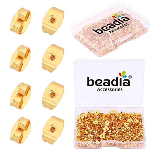 BEADIA 18K Gold Plated Butterfly Earring Backstops 4x6mm 200pcs for Replacement DIY Jewelry Making Findings - size: Butterfly Backstops 4x6mm