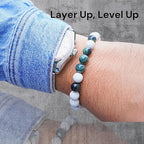 Black Obisidian Bracelets for Men 8" Inch Full Stretch Healing Crystal Bracelet, Beaded Charm Bracelet for Men Gifts Fathers Day Anniversary Birthday Gifts for Him - color: White Howlite & Jasper Bracelets