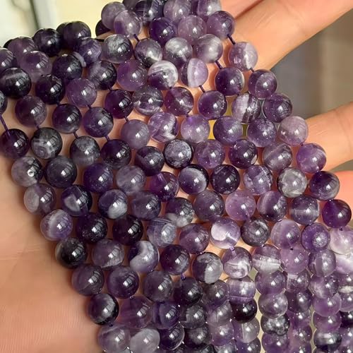 MJDCB Natural Dreamy Amethyst Beads Round Stone Beads DIY Loose Beads for Jewelry Making Beads 15" (8mm) - color: Dreamy Amethyst, size: 8mm