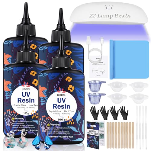 KISREL 400g UV Resin with Light, UV Headlamp 22 Beads 36W (Non-Battery), Larger Size Light and Upgraded Hard Type Crystal Clear UV Resin Kit for Craft & Jewelry Making - size: Uv400g+22 Lamp Beads
