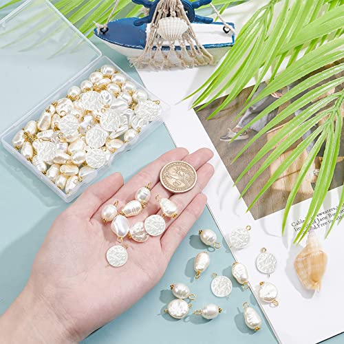 PandaHall 80Pcs Pearl Pendant Connectors, 8 Style Irregular Pearl Bead Links White ABS Plastic Pearl Bead Pendants Pearl Acrylic Links with Golden Pins for Earring Bracelet DIY Jewelry Making