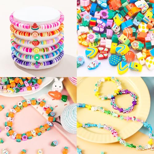 2480pcs Easter Polymer Clay Beads Bracelet Making kit, 24 Style Cute Fun Beads Charms for Jewelry Necklace Earring Making DIY Accessories for Women Girls - color: C3#Easter