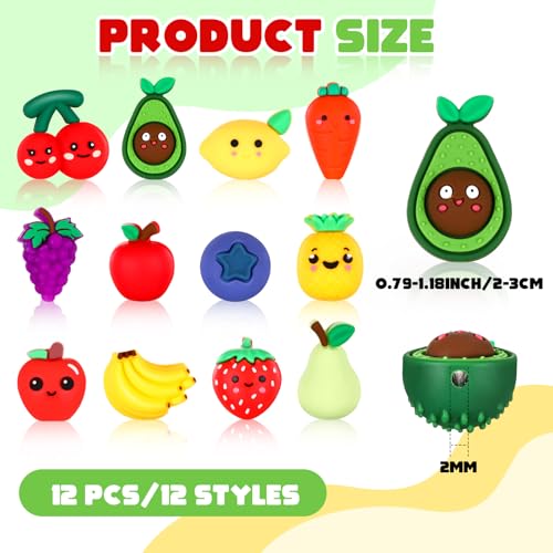 Watersay 12 Pcs Fruit 3D Silicone Focal Beads for Pens Bracelet Fruit Character Beads Bulk Funny Apple Strawberry Lemon Cherry for Keychain DIY Crafts Necklace Lanyards Jewelry Making Kit Supplies - style: Fruit
