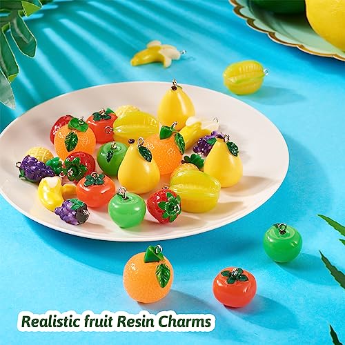 Craftdady Fruit Dangle Charms Pendants Cute Resin Food Pendants Apple Orange Pineapple Strawberry Pendants Lovely Vegetable Mushroom Charms for DIY Craft Earring Bracelet Necklace Jewelry Making - color: Mix Colors, 9 fruits