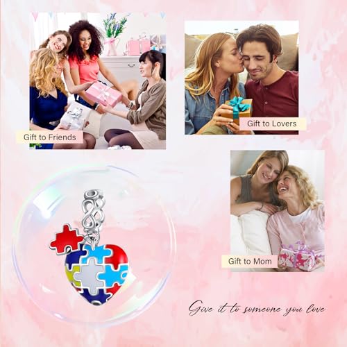 Mothers Day Birthday Number Love Family Friendship Graduation Auntie Grandma Dad Mom Charms for Pandora Bracelets Necklaces, Gifts Women, for Anniversary Valentines Christmas - style: Autism Awareness Charm