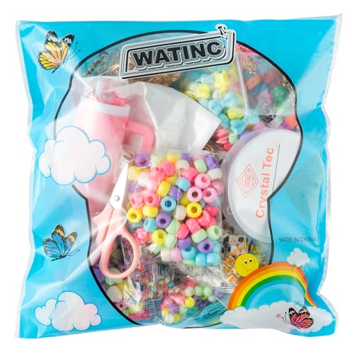 WATINC DIY Keychain Making Kit with Tools - 980PCS Craft Supplies with Charms, Alphabet Beads, Key Rings, Clips, Scissors to Make Bag Charms, Lip Gloss Organize Keychain, Jewelry Gifts for Teens