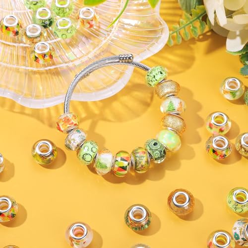 100 Pieces Assorted European Large Hole Fairy Wand Garden Beads, Mixed Color Lampwork Spacer Craft Beads for DIY Jewelry Making Supplies (Lemon) - color: Lemon