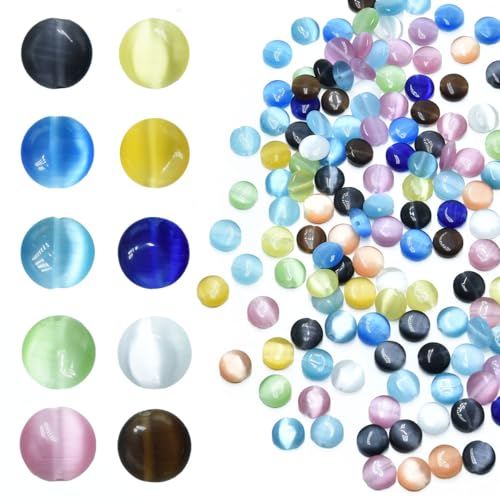 48pcs 8mm Mixed Colors Cat's Eye Coin Stone Loose Gemstone Beads Semi-Precious Craft Supplies for DIY Jewelry Making - color: Coin8mm Mixed Colors