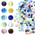 48pcs 8mm Mixed Colors Cat's Eye Coin Stone Loose Gemstone Beads Semi-Precious Craft Supplies for DIY Jewelry Making - color: Coin8mm Mixed Colors