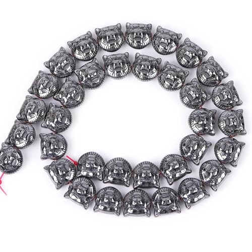HAAMIIQII 36pcs 11x12mm Natural Black Hematite Loose Gemstone Beads Tiger Head Shape Spacer Stone Beads for Jewelry Making DIY Bracelets Necklaces Crafting - color: Tiger Head Shape, size: 11x12mm