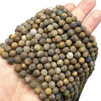 ABCGEMS Velvet-Matte-Finished Namibian Golden Pietersite Beads (Enhance The Stone's Inherent Texture and Nature Hues with a Non-Glare Aesthetic) Smooth Round 8mm (Non-Shiny) - color: Golden Pietersite (From Namibia, South Africa)