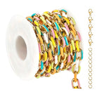 UMAOKANG 2 Yard Gold Plated Chain for Jewelry Making Stainless Steel Chains Bulk Colorful Enamel Paperclip Chain Roll with Jump Rings and Lobster Clasps - color: Light Colorful
