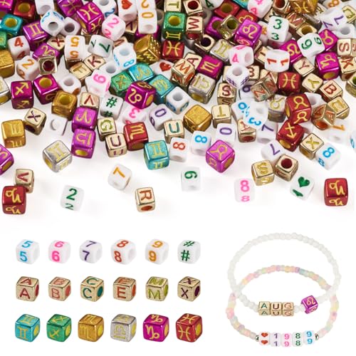 700Pcs Acrylic Number Letter Constellation Square Beads for Friendship Bracelets Colorful Acrylic Pony Bead Cube Alphabet Number Beads Large Hole for Women Necklaces Keychins Jewelry Making - color: Mixed Colors