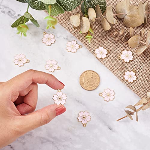 Beadthoven 100pcs Enamel Charms Cherry Blossom Daisy Flower Pendants Gold Plated Small Cute Bulk for Jewelry Making Bracelet Necklace Earrings Keychain DIY Accessories - color: Sakura Flower-Pink