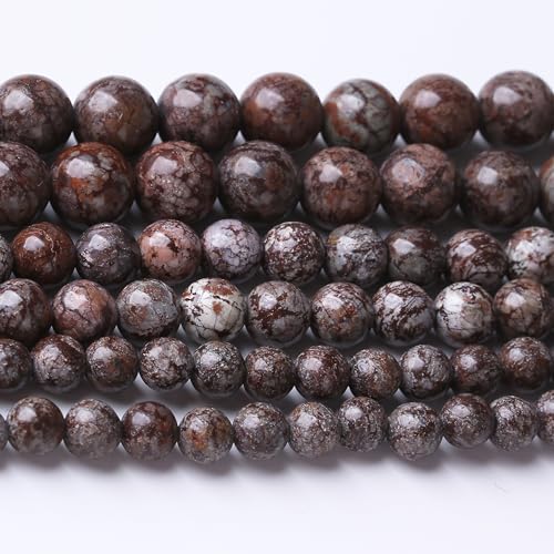 Brown Snow Stone Beads for Jewelry Making DIY Gemstone Round Crystal Bracelet Necklace 1 Strand 15.5inch 60PCS 6MM - color: Brown Snow Stone, size: 6MM