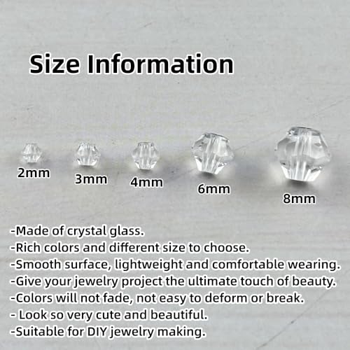 1310pcs Bicone Crystal Glass Beads 2mm 3mm 4mm 6mm 8mm Faceted Crystal Spacer Beads for Bracelets Necklace Pendants Earrings DIY Jewelry Craft Making(Transparent) - color: Transparent