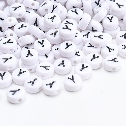 100Pcs Letter Beads - 4x7mm White Round Acrylic Alphabet Beads for Jewelry Making DIY Bracelets, Necklaces & Key Chains - color: Y 100Pcs