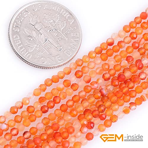 GEM-Inside 2mm Natural Stone Faceted Red Carnelian Agate Spacer Small Beads for Jewelry Making 15'' - color: Red Carnelian Agate, size: 2mm