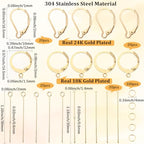 1 Box 180Pcs 18K Gold Plated Leverback French Hooks Stainless Steel Earring Findings Kit Eye Pin Head Pins Jump Ring Open Loop French Earwire Lever Back Earrings Findings for Jewelry Making - color: Gold