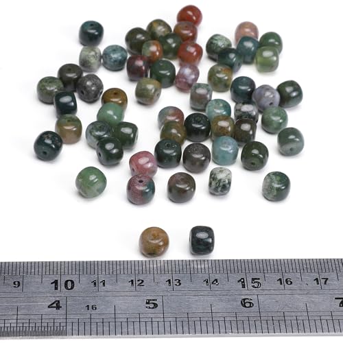 BEADIA Natural Indian Agate Flat Cut Round Drum Stone 8mmx7mm Loose Semi Gemstone Beads for Jewelry Making 38cm - color: Indian Agate
