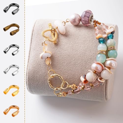 600 Pieces Brass Wire Guardian Wire Cable Protector U Shape Findings Guard Loops for Jewelry Making Earring Bracelet Necklace Crafts,6 Colors