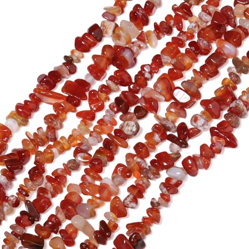 30in Red Agate Natural Chip Stone Beads 5-8mm About 230pcs, Irregular Drilled Orange Red Bead for Bracelets Jewelry Making Supplies for Adults, DIY Crafts. - color: Red Agate
