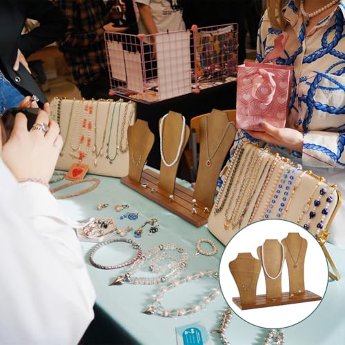 PH PandaHall Wood Necklace Display Stands 3-Row Necklace Holder Wooden Necklace Display Rack with 3 Removable Displays Bust Jewelry Display for Necklaces Rings Craft Selling Vendors Showcase Storage