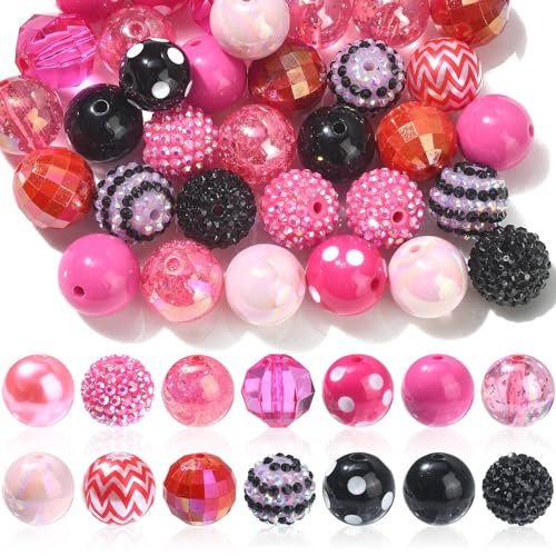 Ipotkitt 50 Pcs 19~20mm Acrylic Beads Sets Colorful Resin Bubblegum Round Spacer Beads Large Chunky Plastic Beads for Valentine's Day DIY Jewelry Decor - color: 50pcs-Bubblegum Beads-19~20mm