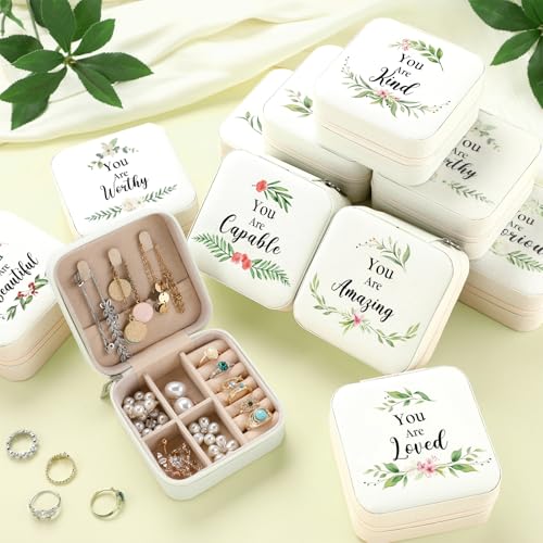 Kacctyen 12 Pieces Mini Travel Jewelry Case Bulk You Are Amazing Loved Mother's Day Church Gifts Green Leaf Gifts for Secretary Mothers Party Girls Leather Travel Jewelry Case - color: Green Leaf