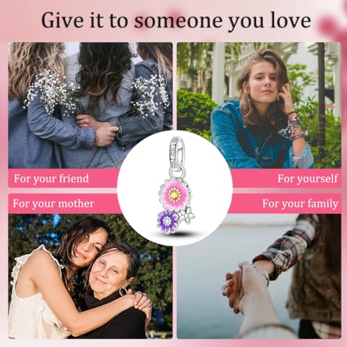 MULA 925 Sterling Silver Charms for Bracelets and Necklaces Lipstick and Bag Dangle Pendants Tower Camera Beads Jewelry Charms for Women - color: Daisy