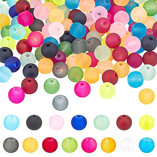 PH PandaHall 315pcs Frosted Glass Beads 15 Color 8mm Transparent Frosted Crystal Glass Beads Assortment Lot for Friendship Bracelet Mother's Day Jewelry Making Christmas Tree Ornament - color: 15 Colors, size: 8mm
