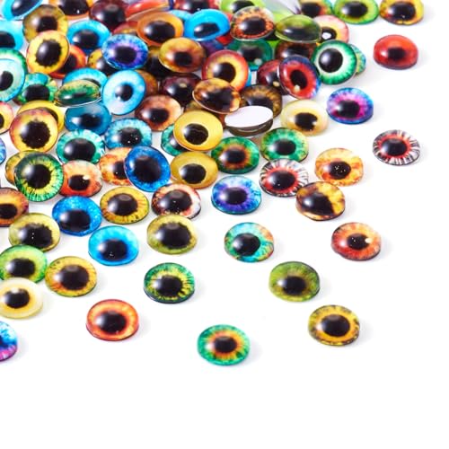 100Pcs/Set Flat Round Transparent Glass Cabochons with Pattern Eye Flatback Glass Dome Flatback Cab Beads for Photo Cameo Jewelry Making Necklace Ring DIY Crafts 8x3mm Eyes - color: 100pcs-8x3mm-Eyes
