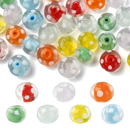 Stiesy Lampwork Glass Beads 28Pcs Mixed Color Polka Dot Round Spacer Beads for Jewelry Making DIY Bracelets Necklaces 7 Styles - color: Round-28pcs-7 Styles