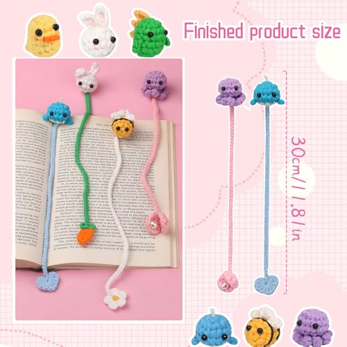 Kogyxe Crochet Kit for Beginners, Crochet Bookmark Kit with Step-by-Step Video Tutorials, Crochet Starter Kits for Beginners Decoration Readers Book Lovers, Animal Bookmarks (40%+ Yarn) - size: Animal Bookmarks